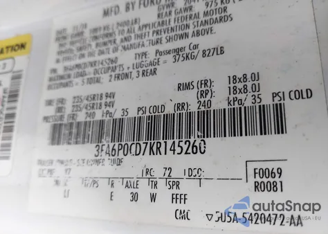 2019 Ford Fusion Sel from USA, damaged, VIN 3FA6P0CD7KR145260